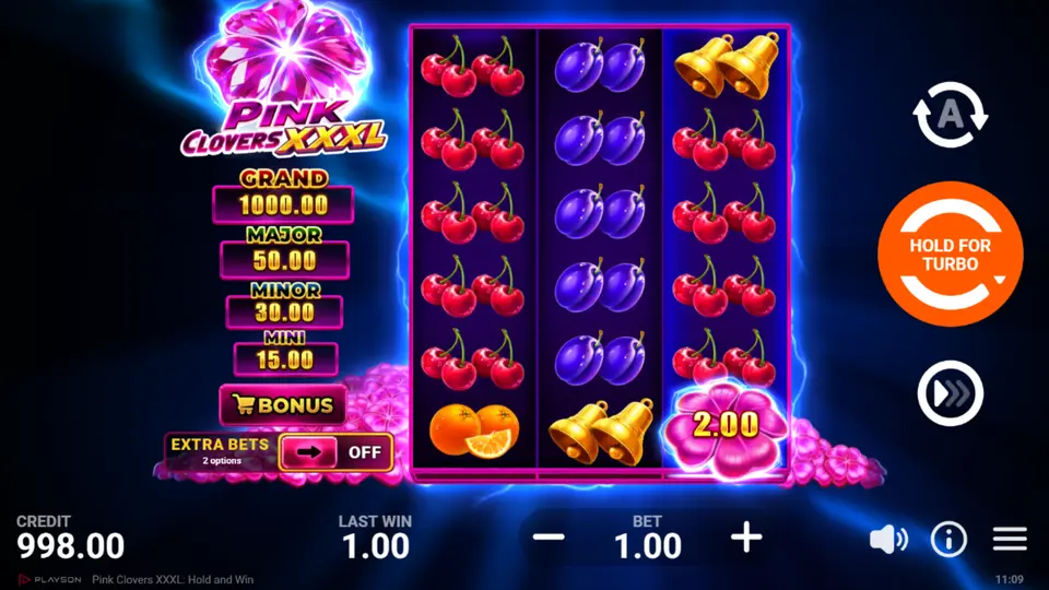 Pink Clovers XXXL Hold and Win Bonus Game with respins counter